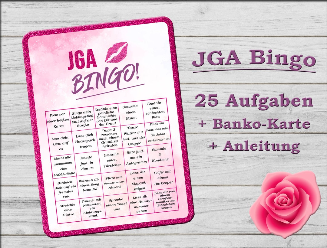JGA Bingo 25 Aufgaben Blanko Anleitung als PDF zum Ausdrucken / DIY