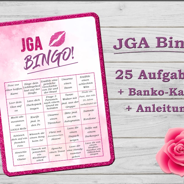 JGA Bingo 25 tasks + blank + instructions as PDF for printing / DIY / hen party games