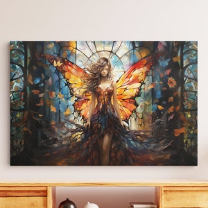 Butterfly Fairy Abstract Canvas Wall Art Beautiful Fairy Art Woodland Sprite Art Monarch Butterfly Art Fairy Home Decor Fairy Gift for Her