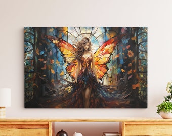 Butterfly Fairy Abstract Canvas Wall Art Beautiful Fairy Art Woodland Sprite Art Monarch Butterfly Art Fairy Home Decor Fairy Gift for Her