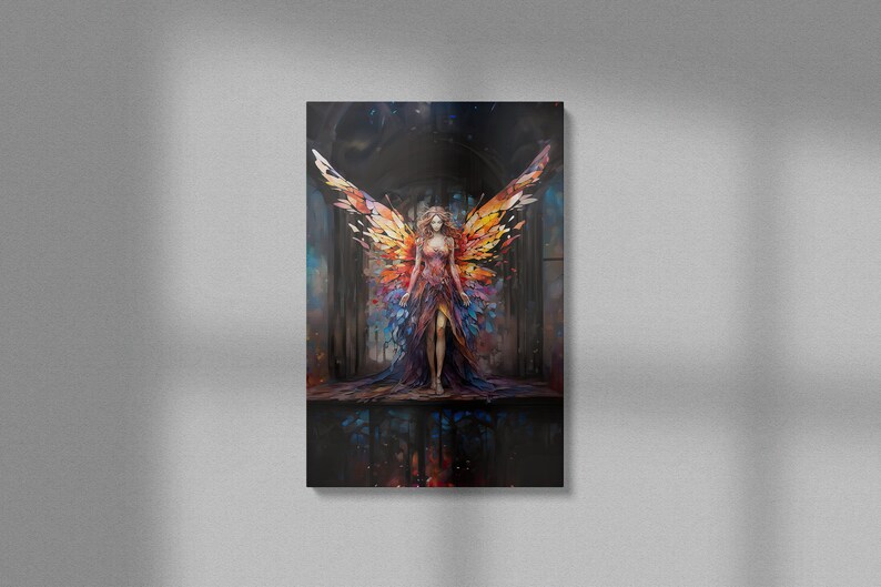 Abstract Fairy Canvas Wall Art Beautiful Fairy Art Stained Glass Wings Art Woodland Sprite Art Fairy Gift Idea Fairy Home Decor Gift for Her image 9