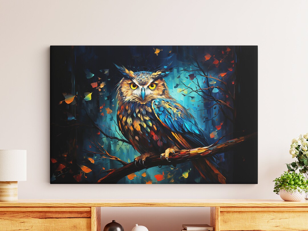 Abstract Owl Canvas Wall Art Owl Home Decor Colorful Owl Art Etsy