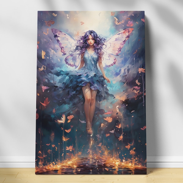 Purple Fairy Butterfly Wings Art Fairy Canvas Wall Art Fairy Home Decor Blue Fairy Art Abstract Fairie Decor Unique Fairy Gift for Her