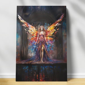 Abstract Fairy Canvas Wall Art Beautiful Fairy Art Stained Glass Wings Art Woodland Sprite Art Fairy Gift Idea Fairy Home Decor Gift for Her image 1