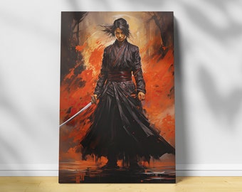 Abstract Ninja Canvas Wall Art Fantasy Samurai Art Japanese Assassin Art Modern Ninja Decor Swordsman Wall Art Man Cave Decor Gamer Gifts