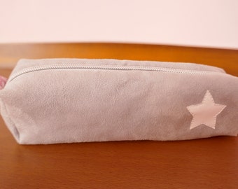 Rectangular gray pencil or makeup case.