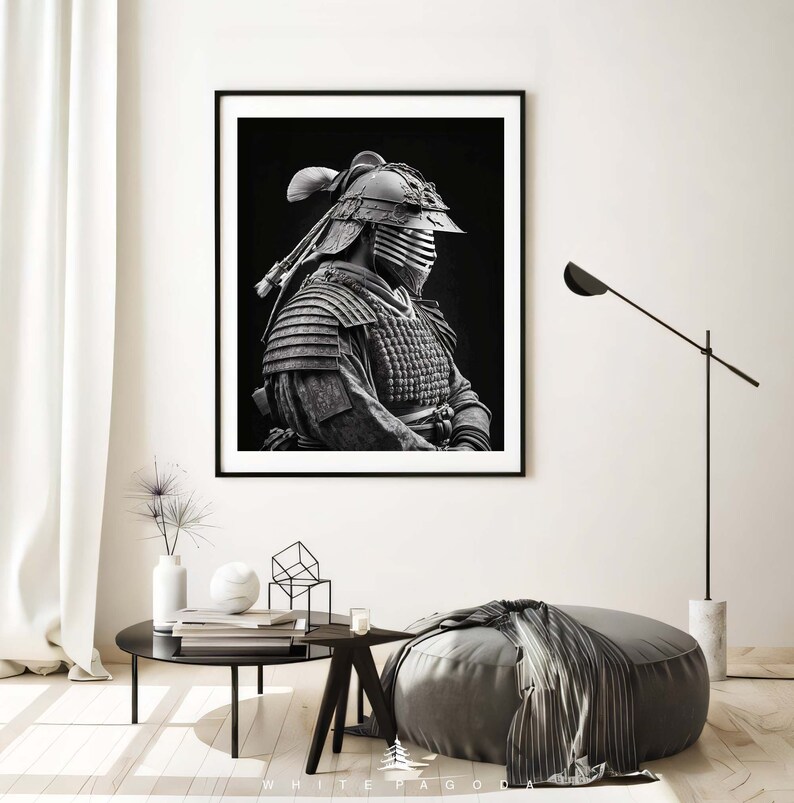 Japanese Samurai Warrior Black and White Portrait Wall Art #02, Japandi ...