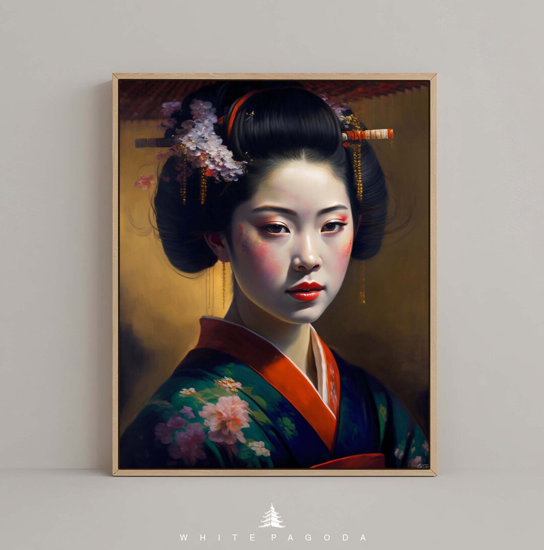 Japanese Geisha Portrait Wall Art #04, Classic Oilpainting Poster ...