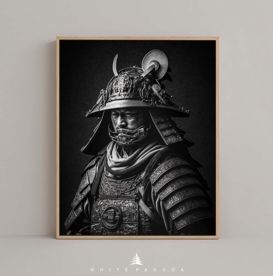 Japanese Samurai Warrior Black and White Portrait Wall Art #05, Japandi ...