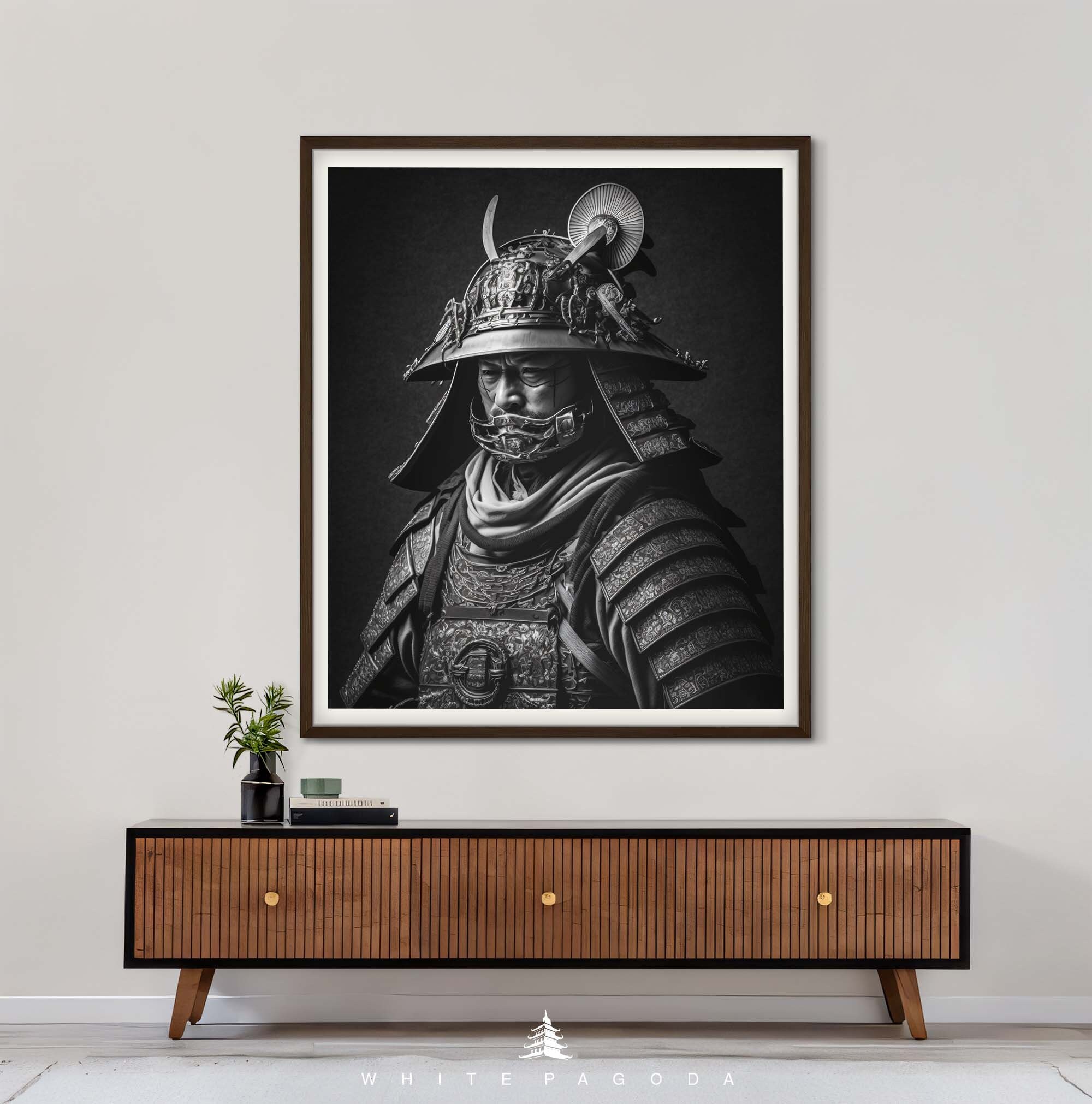 Japanese Samurai Warrior Black and White Portrait Wall Art - Etsy