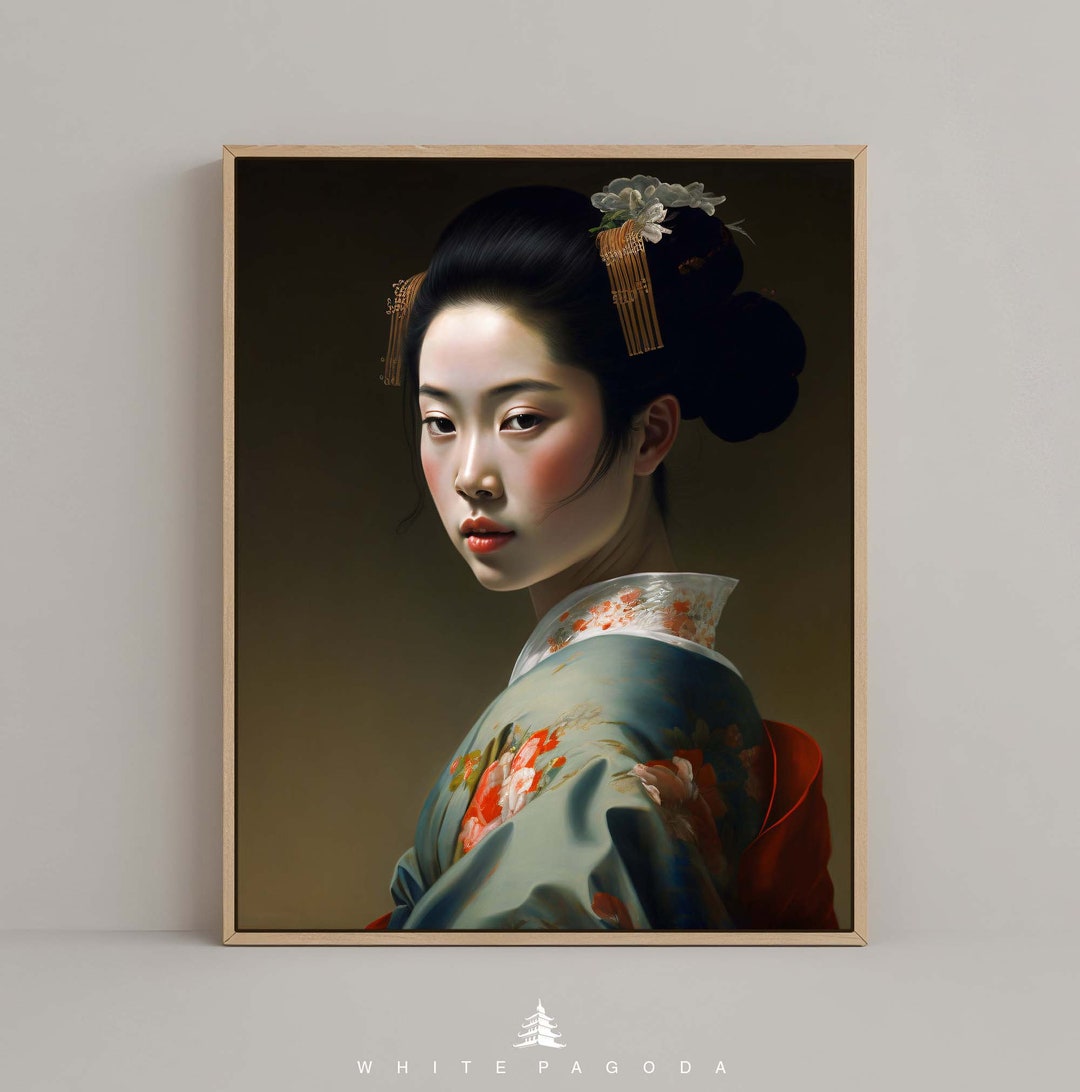 Japanese Geisha Portrait Wall Art #03, Classic Oilpainting Poster ...
