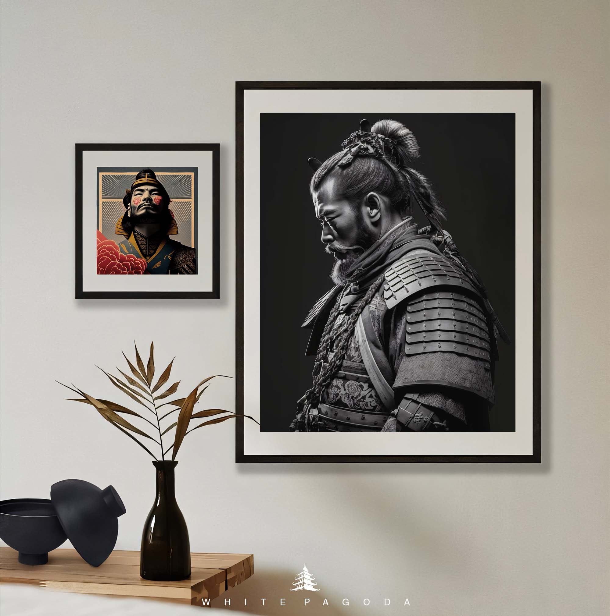 Japanese Samurai Warrior Black and White Portrait Wall Art 04, Japandi ...