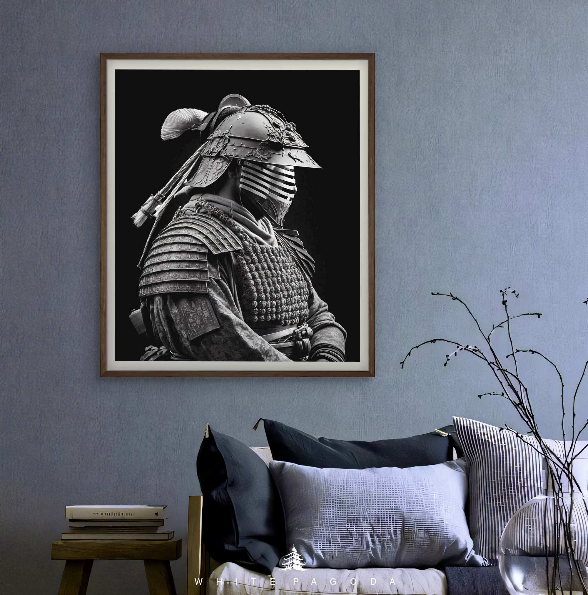 Japanese Samurai Warrior Black and White Portrait Wall Art 02, Japandi ...