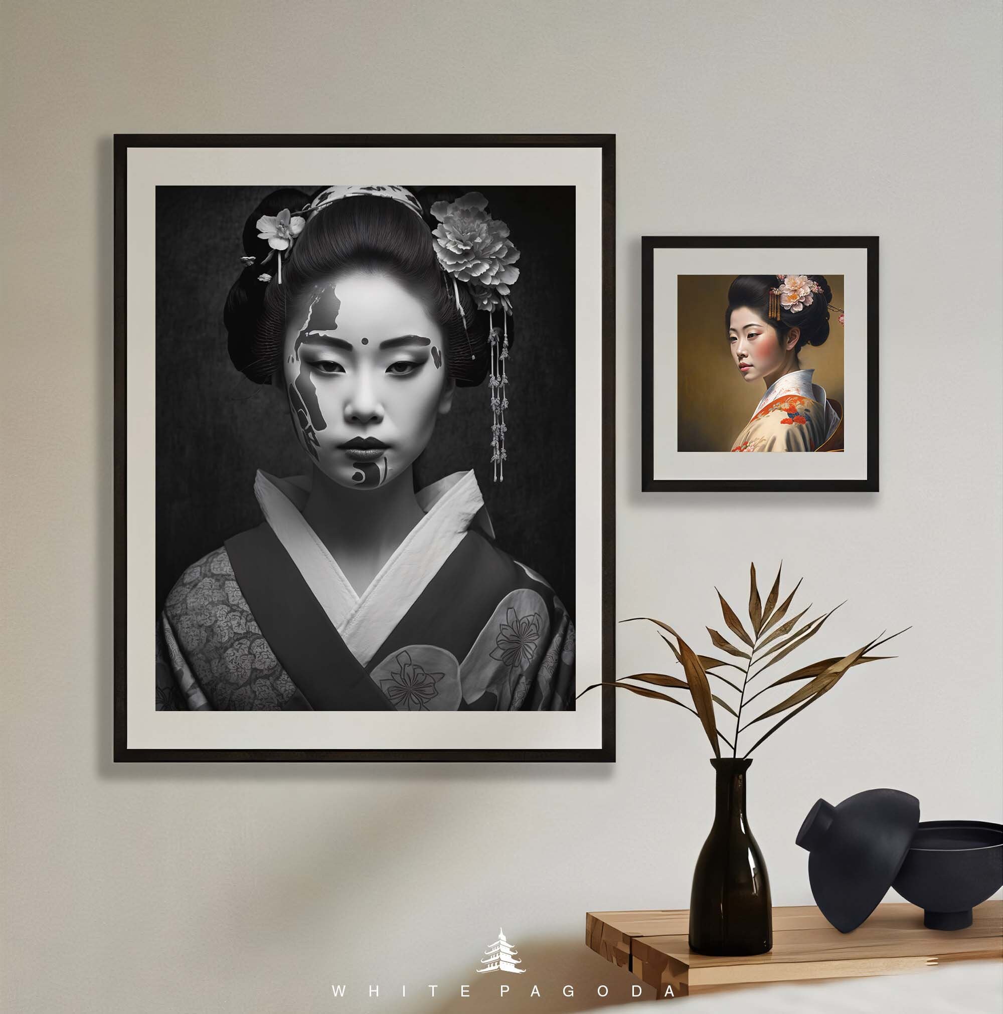 Japanese Geisha Black and White Portrait Wall Art #01, Stylish ...