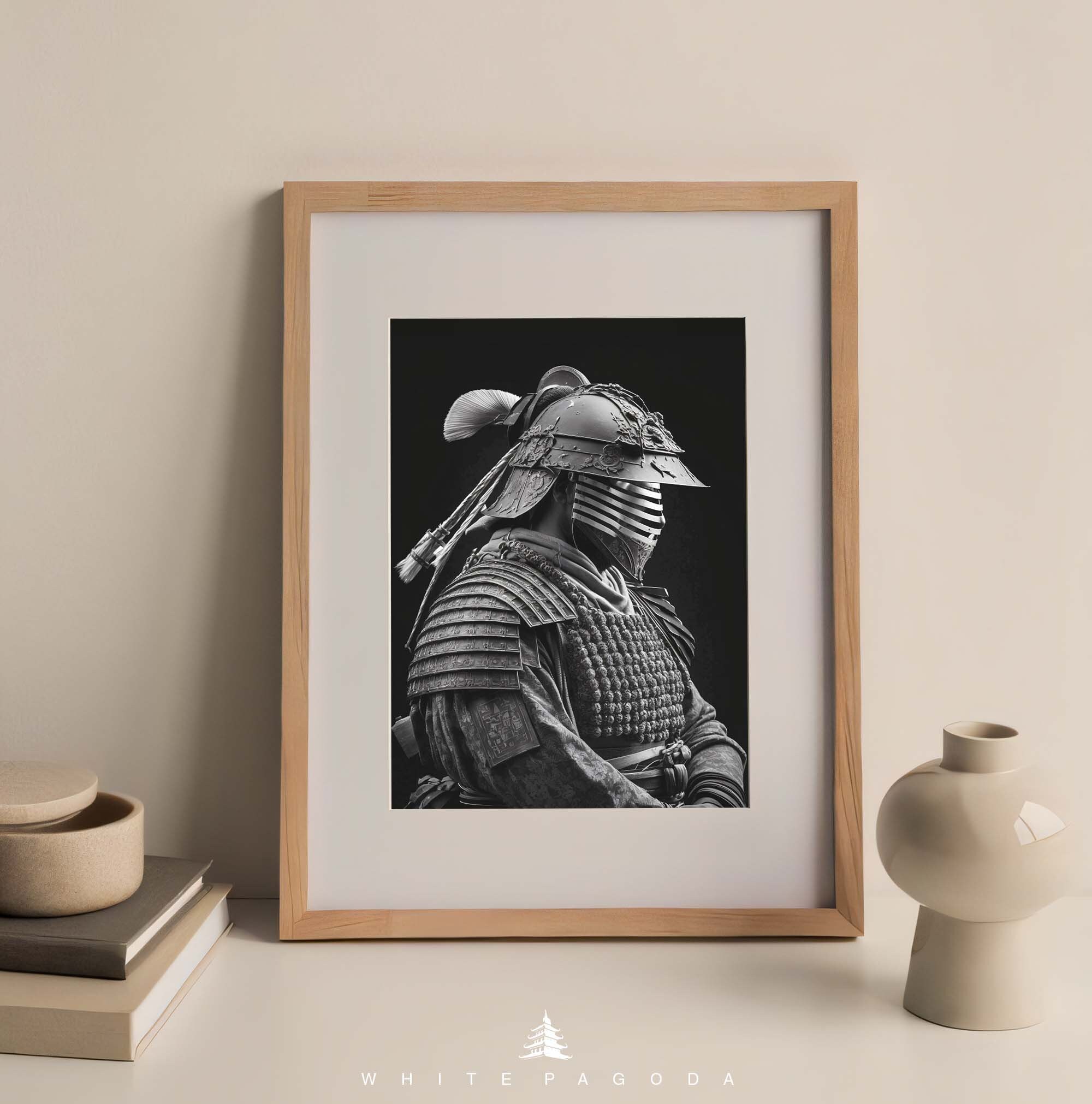 Japanese Samurai Warrior Black and White Portrait Wall Art #02, Japandi ...