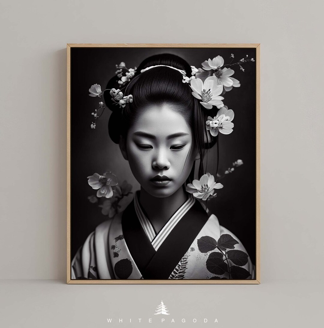 Japanese Geisha Black and White Portrait Wall Art #04, Stylish ...