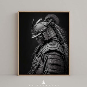 Japanese Samurai Warrior Black and White Portrait Wall Art #03, Japandi Wall Art, Japan Photography Poster, Digital Print, Hyperrealism