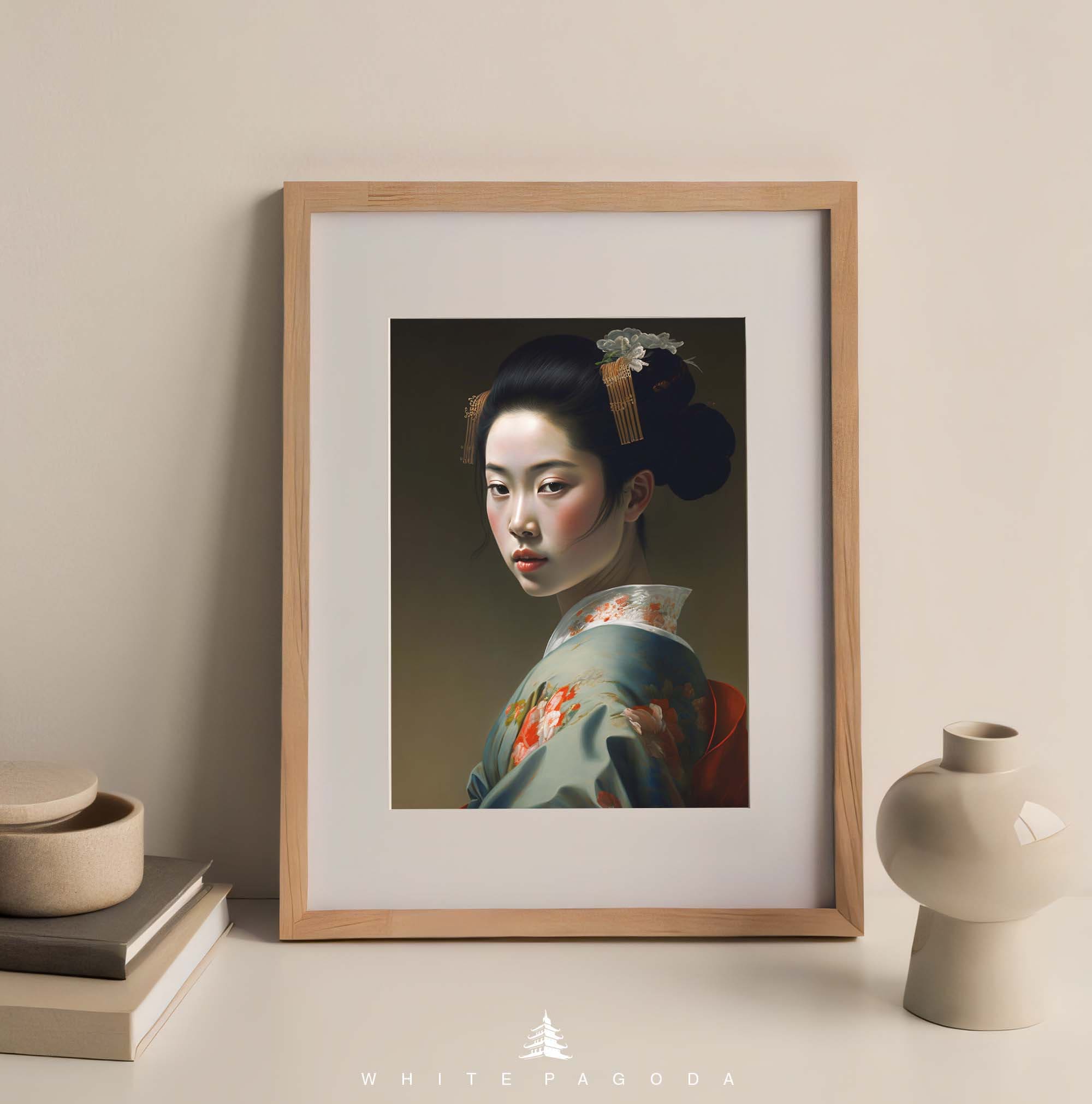 Japanese Geisha Portrait Wall Art #03, Classic Oilpainting Poster ...