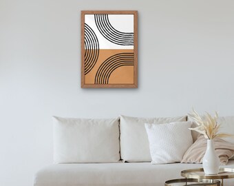 Orange Minimalist Line Art Print Digital Download | Neutral Black Mid Century Modern Boho Style Geometric Abstract Gallery Wall Art Prints