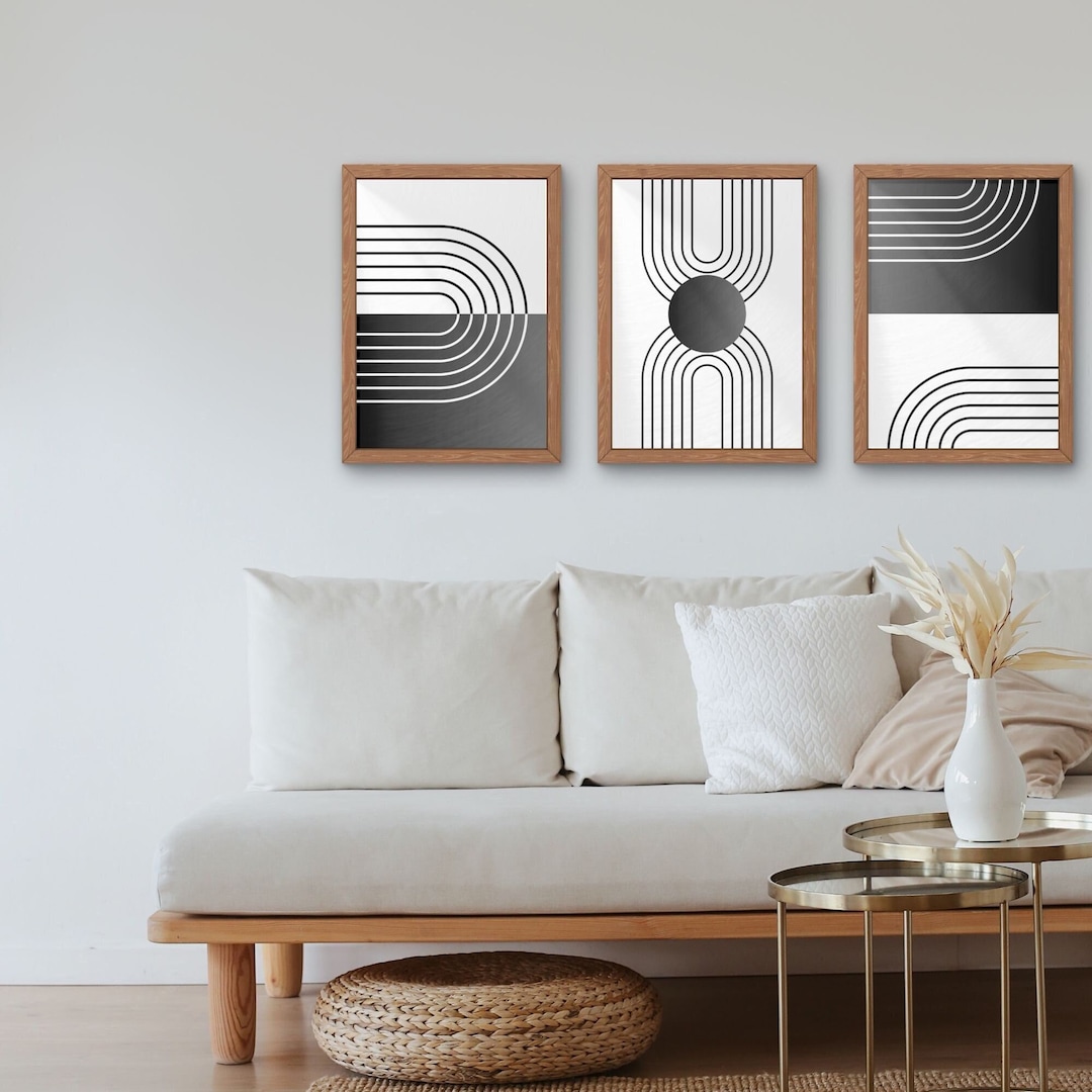 Mid Century Modern Wall Art Print Digital Download SET OF 3 | Black ...