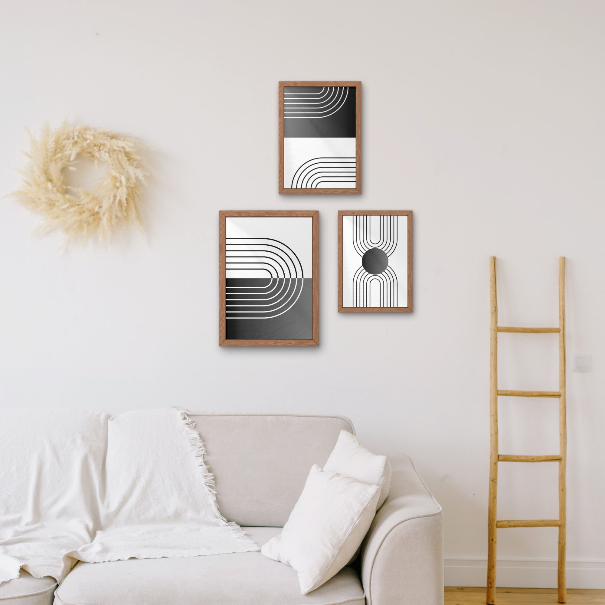 Mid Century Modern Wall Art Print Digital Download SET OF 3 | Black ...