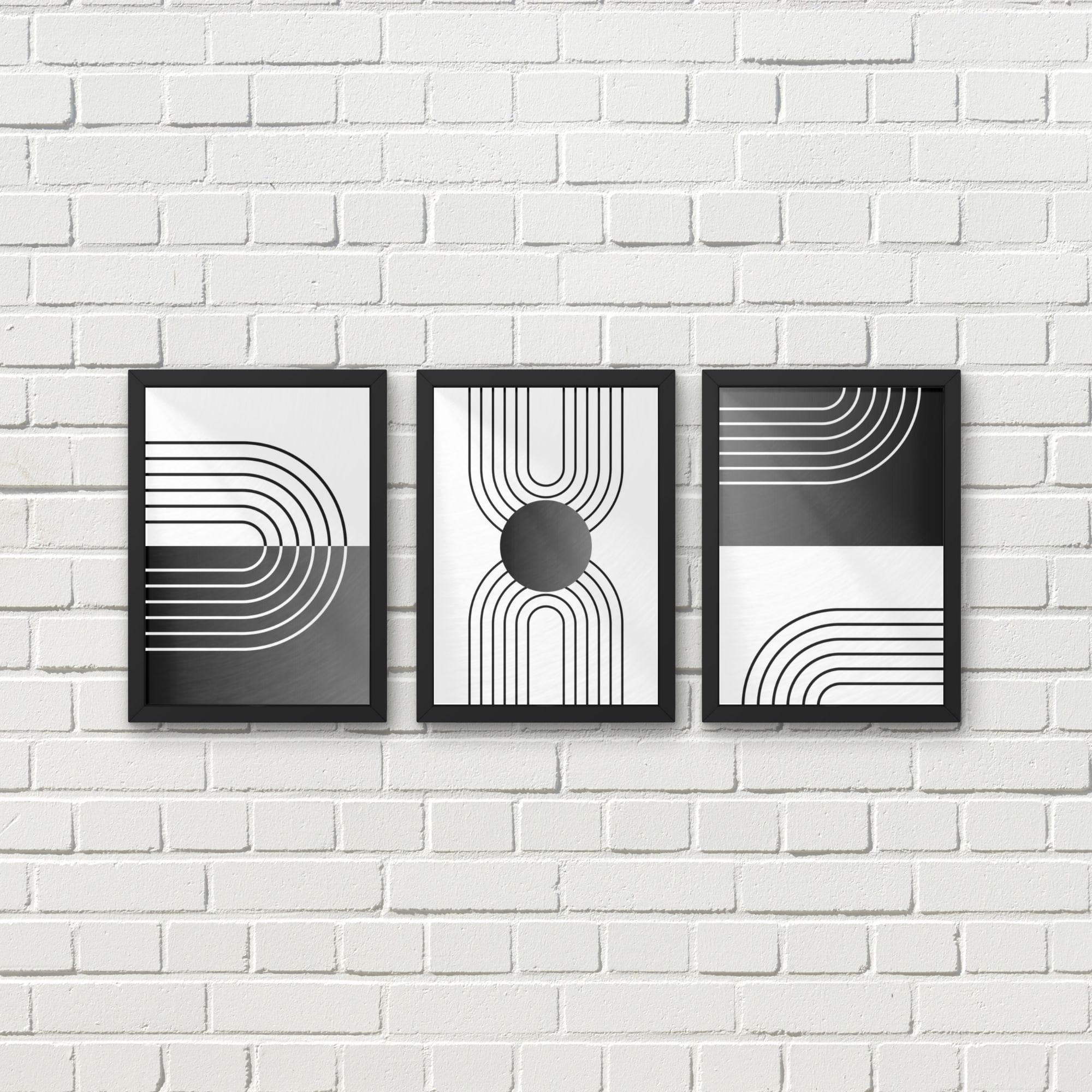 Mid Century Modern Wall Art Print Digital Download SET OF 3 | Black ...
