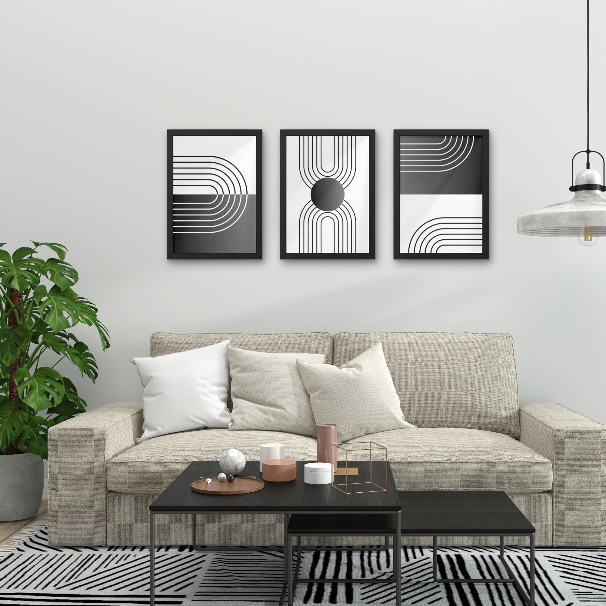 Mid Century Modern Wall Art Print Digital Download SET OF 3 Black ...
