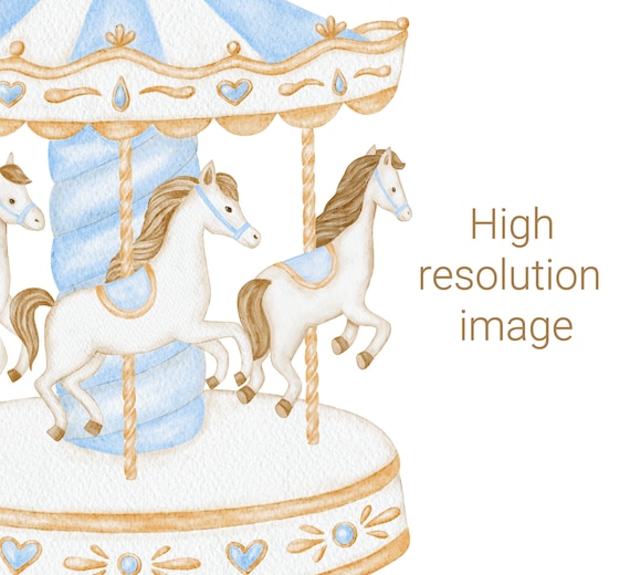 Watercolor Blue Carousel Clipart, Carousel Horse PNG, Nursery Decor, Baby  Shower Clipart - Etsy UK
