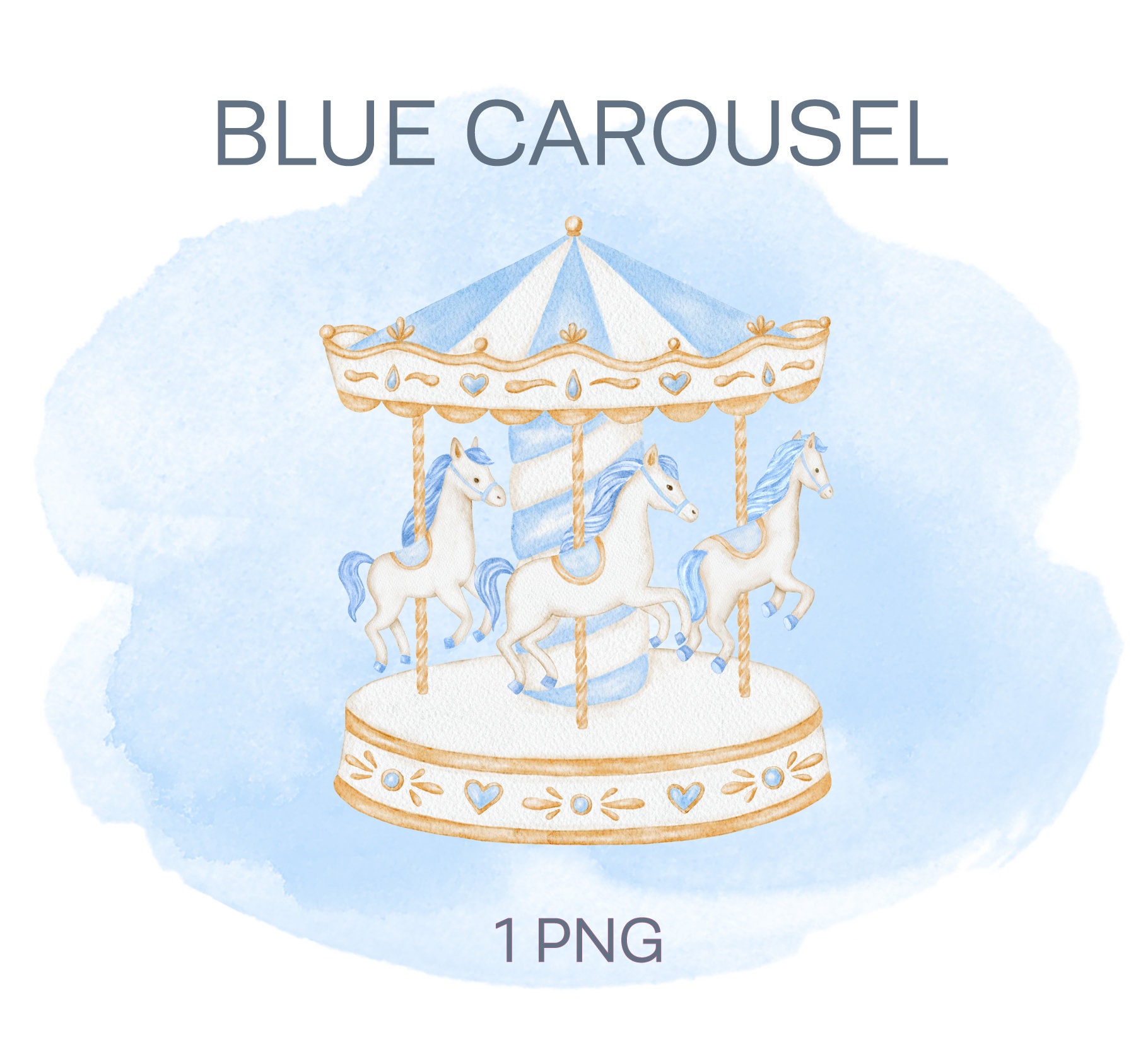 Watercolor Blue Carousel Clipart, Baby Shower Clipart, Carousel Horse PNG,  Nursery Decor - Etsy