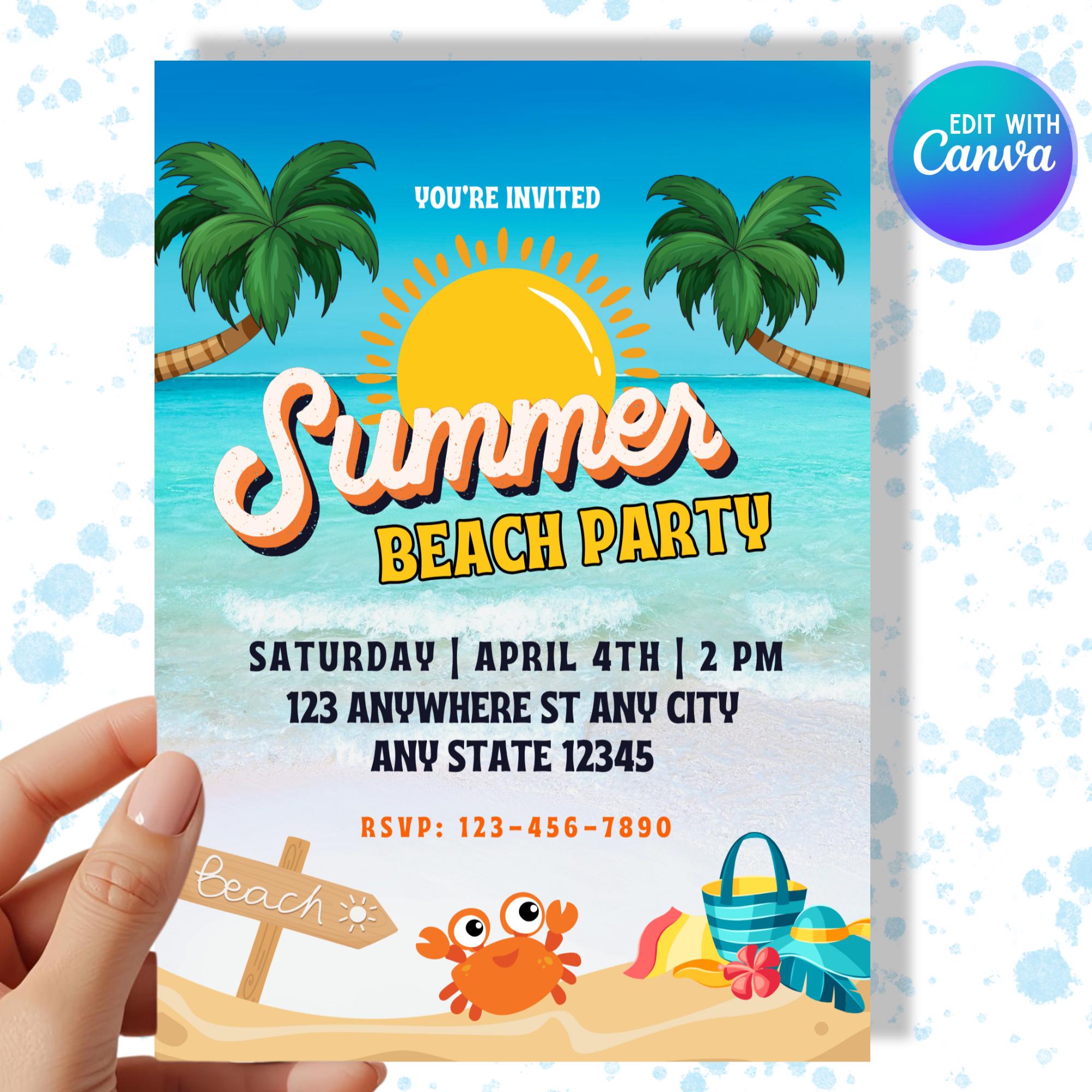 Beach Party Invitation Digital Download Editable Template - Etsy