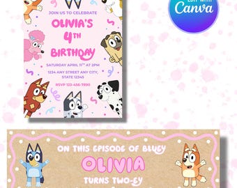 Bearbeitbare Bluey Geburtstagseinladung & druckbare 2 ft x 6 ft Banner Vorlage - Digitale Geburtstagseinladung und Banner - Sofort Download