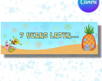 Bearbeitbares Schwamm-Geburtstagsbanner - Canva Digital Download - 2 ft x 6 ft