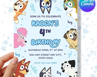 Bearbeitbare Bluey Geburtstagseinladung - Digital Birthday Invite - Instant Download