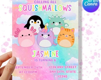 Squishmallow Geburtstagseinladung - Digital Geburtstag einladen - Sofort Download