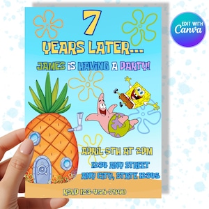 Editable Sponge Birthday Invitation - Cartoon Under the Sea - Digital Birthday Invite - Instant Download