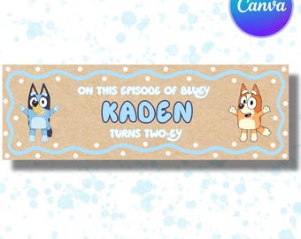 Bearbeitbares Bluey Geburtstagsbanner - Canva Digital Download - 2 ft x 6 ft