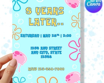 Editable Sponge Birthday Invitation - Cartoon Under the Sea - Digital Birthday Invite - Instant Download