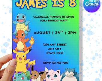 Bearbeitbare Pokémon-Geburtstagseinladung - Digital Birthday Invite - Instant Download