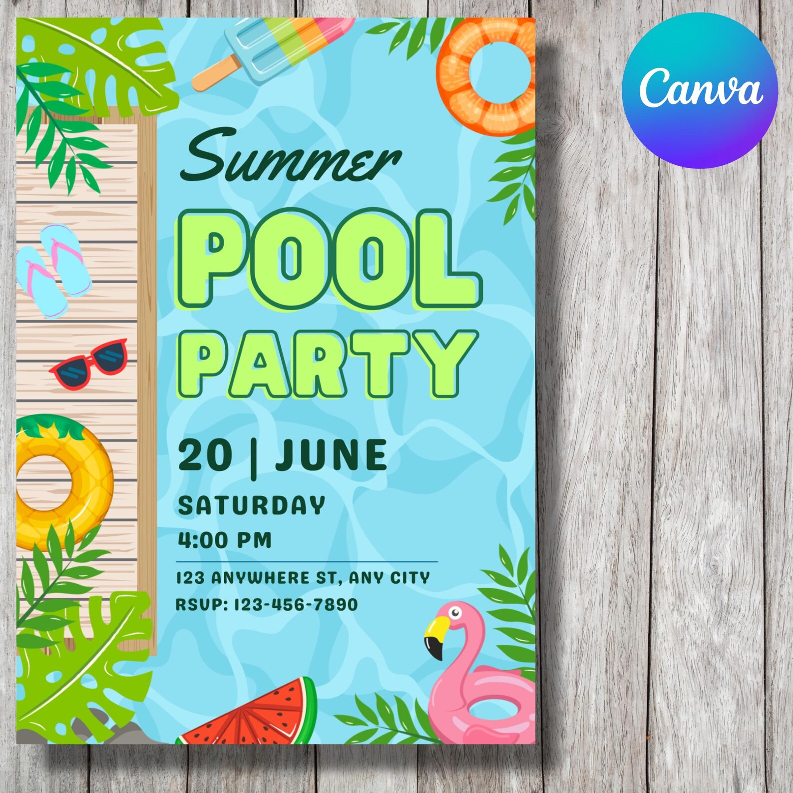 Editable Pool Party Digital Invitation - Instant Download - Etsy Canada