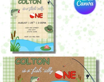 Bearbeitbare O-Fish-Ally One Geburtstagseinladung & druckbare 2 ft x 6 ft Banner Vorlage - Digitale Geburtstagseinladung und Banner - Sofort Download