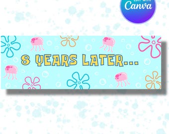 Bearbeitbares Schwamm-Geburtstagsbanner - Canva Digital Download - 2 ft x 6 ft