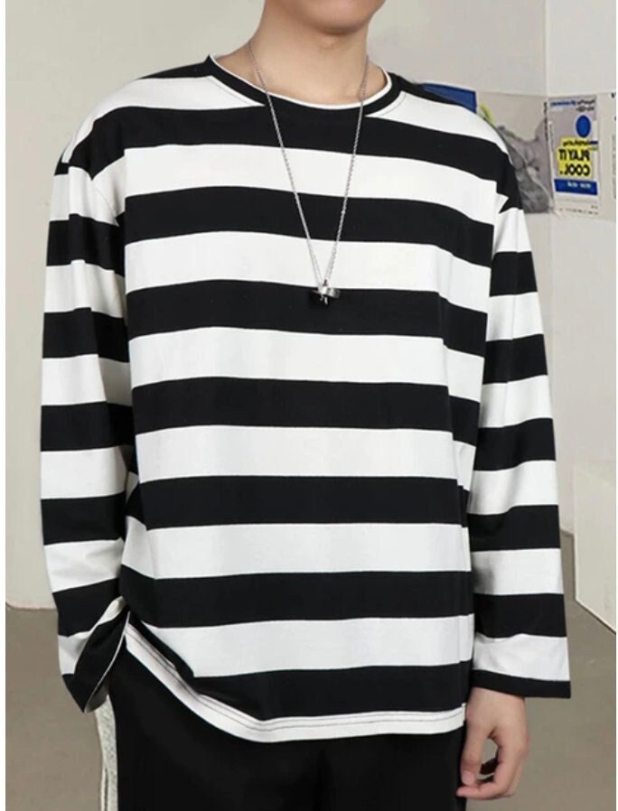 Black and White Striped Long Sleeve Shirt Etsy