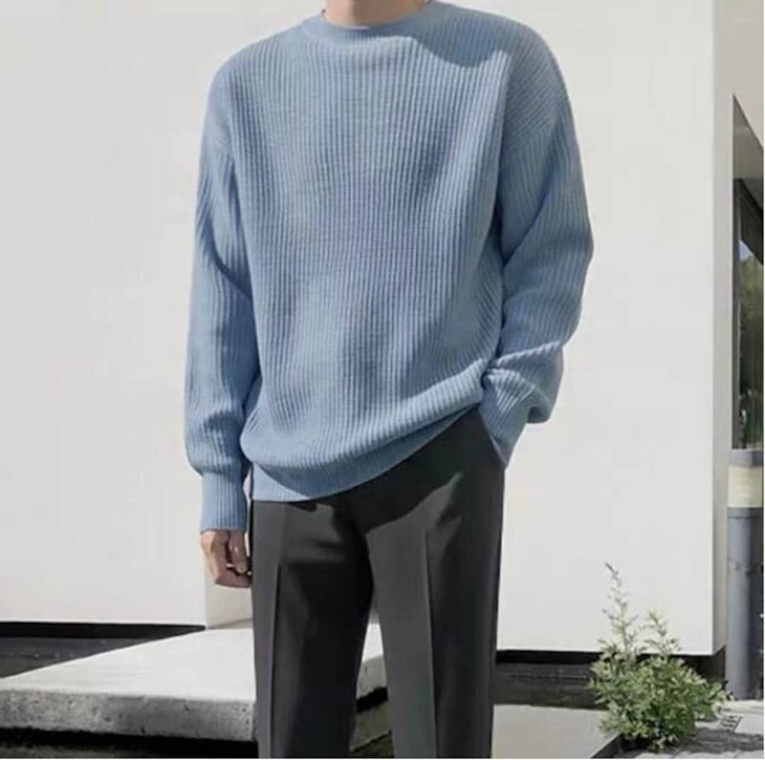 Korean Fashion Sweaters Men Spring Solid Color Wool Sweaters - Etsy