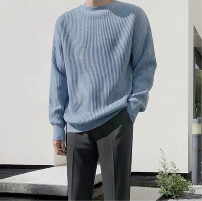 Korean Fashion Sweaters Men Spring Solid Color Wool Sweaters Men Street