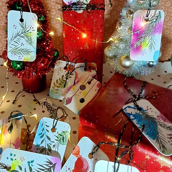 5 Étiquettes de Noël Aquarelle fait main à choisir parmi 8 lots