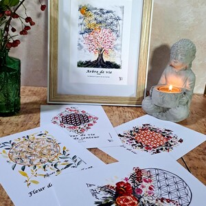 Carte« Fleurs de vie »/Décoration murale/Décoration murale Fleur de vie/Carte spirituelle Carte géométrie sacrée/Carte aquarelle / fait main
