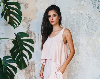 Débardeur en bambou pour femmes, haut court élastique, sans manches, chemise rose, mode salon