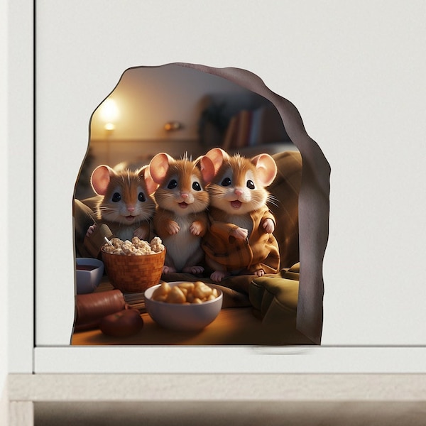 Mouse Sticker for Wall, 3d Mouse Wall Sticker, Mouse Family in Their Mouse Hole Sticker, Wall Decal, 3D Wall Sticker, MouseHole Sticker