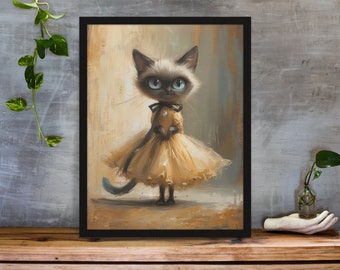 Cat Lovers Art, Cat Fashion Illustration, Cat Art Print, Funny Cat Lovers Gift, Cat Lovers Art Print, Cat in a Dress Art Print, Cat Mom Gift