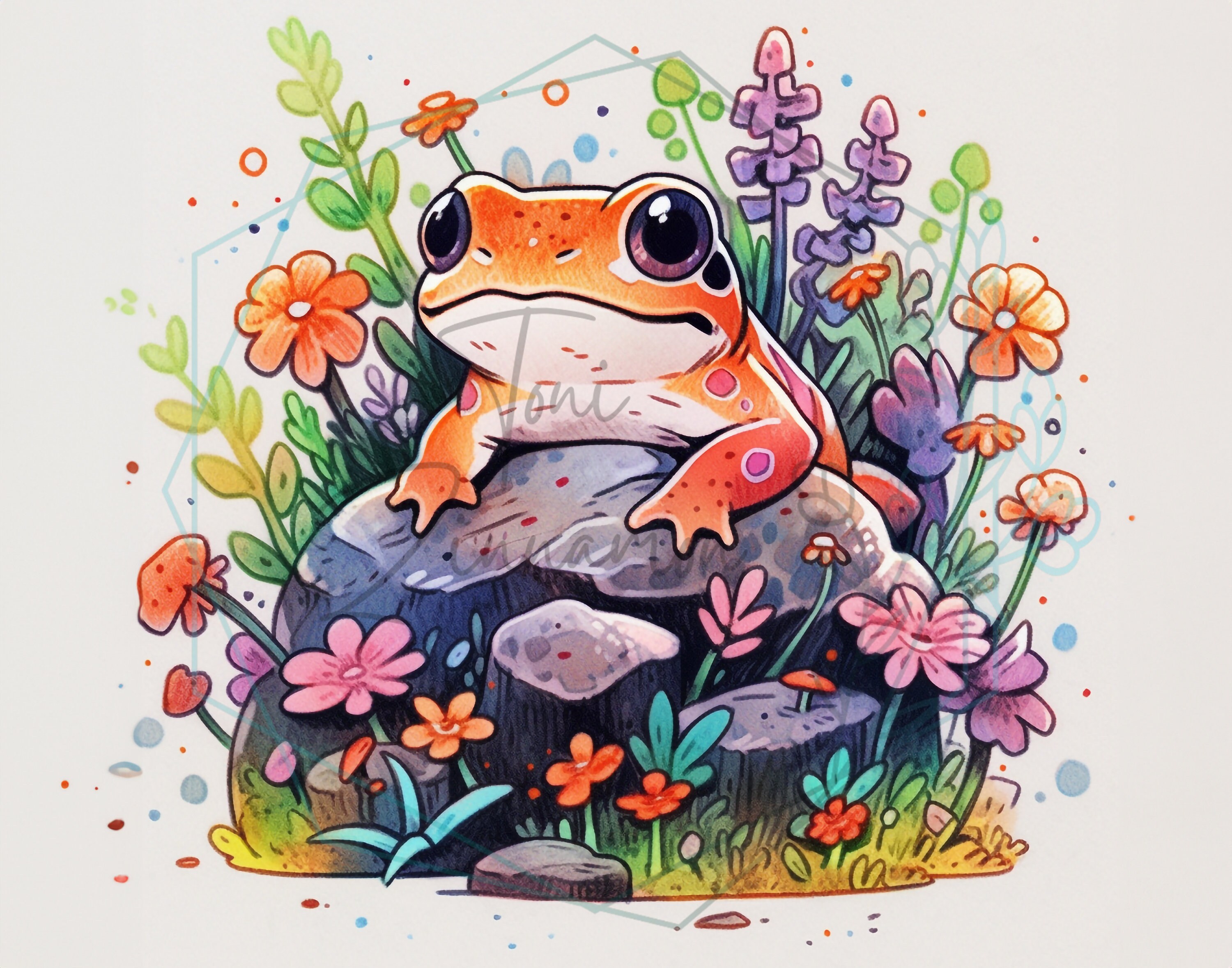 Cute Whimsical Frog, Art Print, Colorful, Abstract, Vibrant, Nursery ...